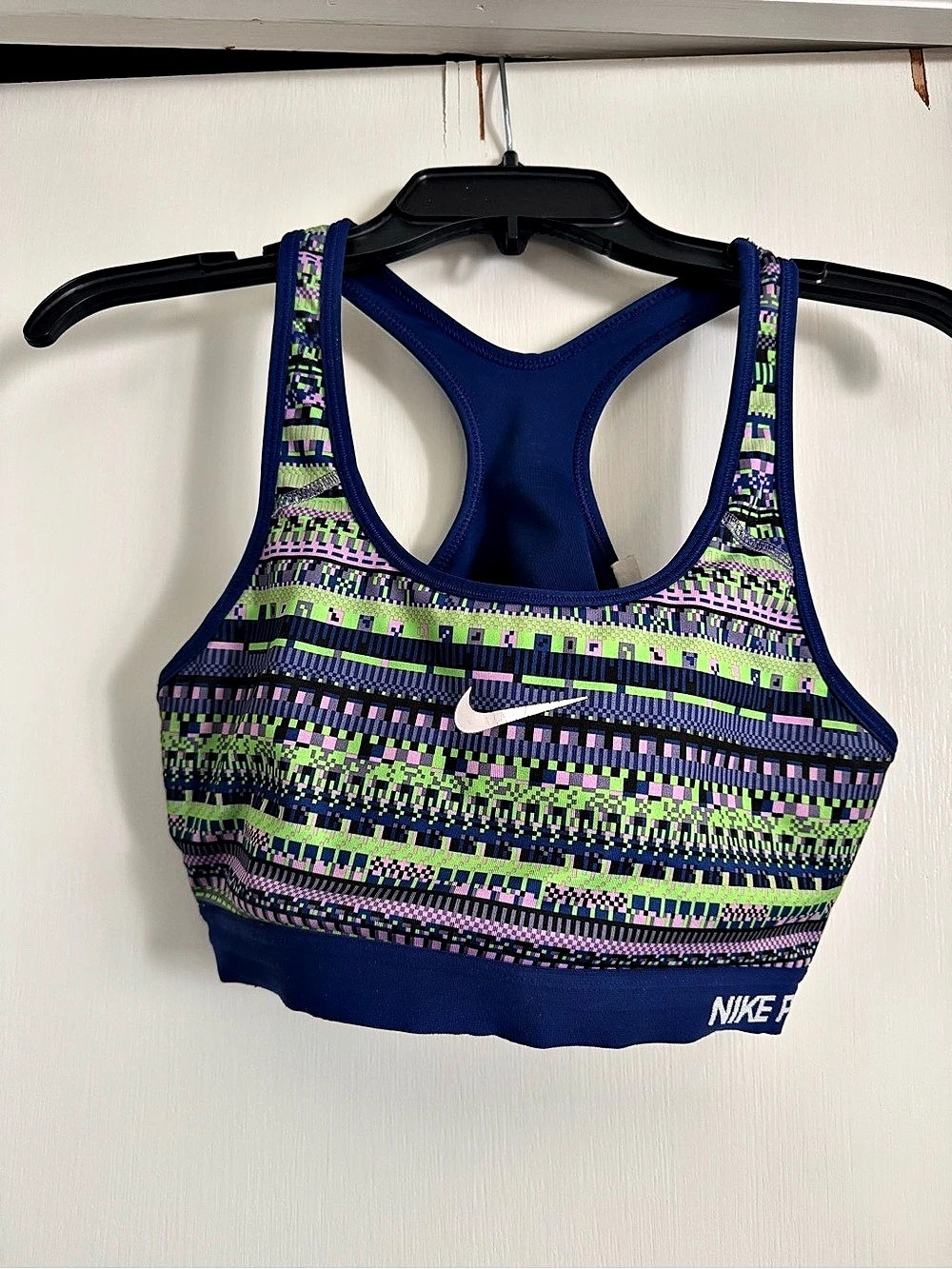 Vintage Nike Women's Geometric Sports Bra in Blue & Green Size Medium